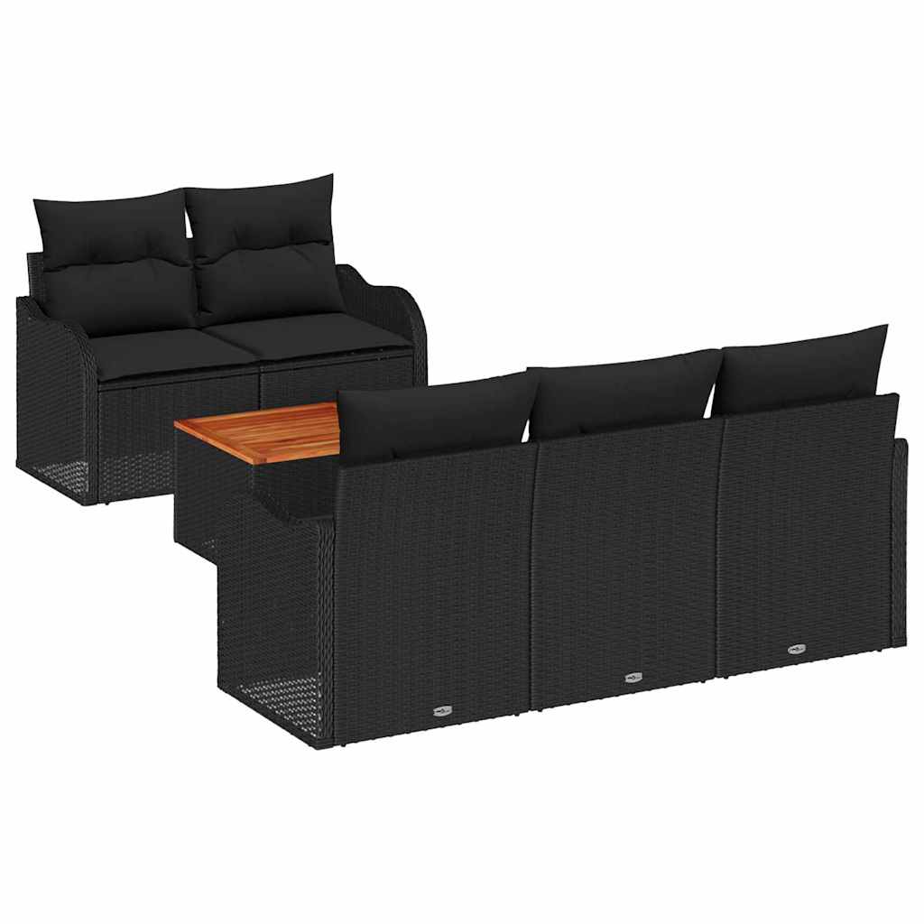6-Teiliges Garten Sofa Set Mit Kissen Poly Rattan Akazie