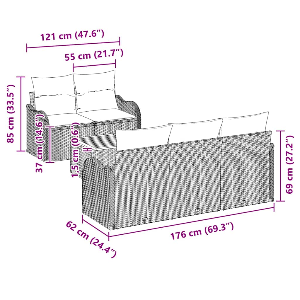 6-Teiliges Garten Sofa Set Mit Kissen Poly Rattan Akazie
