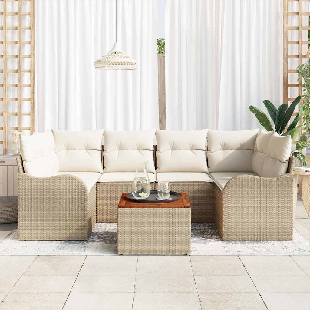 Garten-Sofa-Set 7 Pcs Standard Rattan Und Holz
