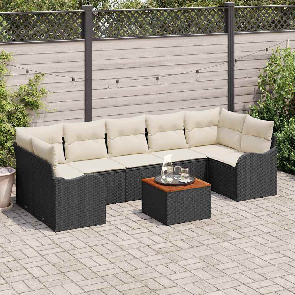 Garten Sofaset 8 Pcs Groß Poly-Rattan, Korb, Holz