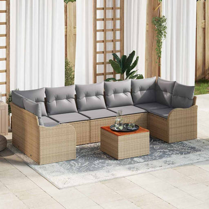 Garten Sofaset 8 Pcs Groß Poly-Rattan, Korb, Holz