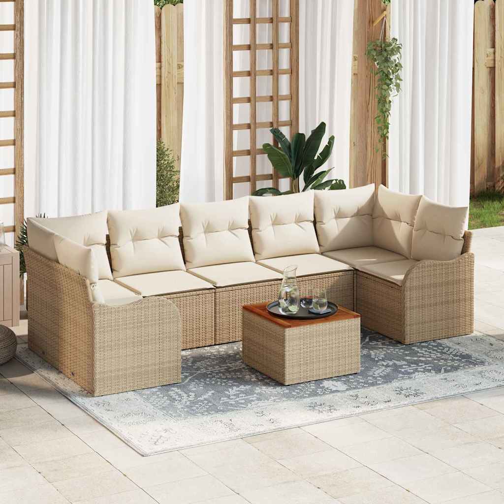 Garten Sofaset 8 Pcs Groß Poly-Rattan, Korb, Holz