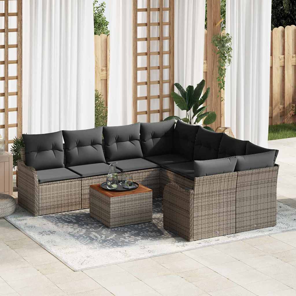 Garten Sofa Set 9 Pcs Groß Rattan, Holz