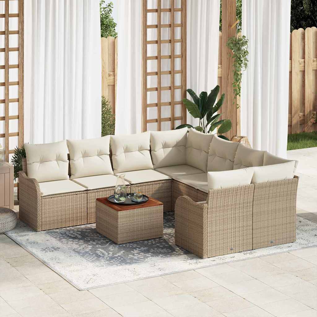 Garten Sofa Set 9 Pcs Groß Rattan, Holz