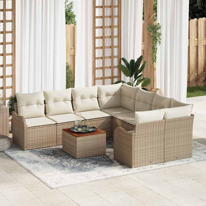 Garten Sofa Set 9 Pcs Groß Rattan, Holz