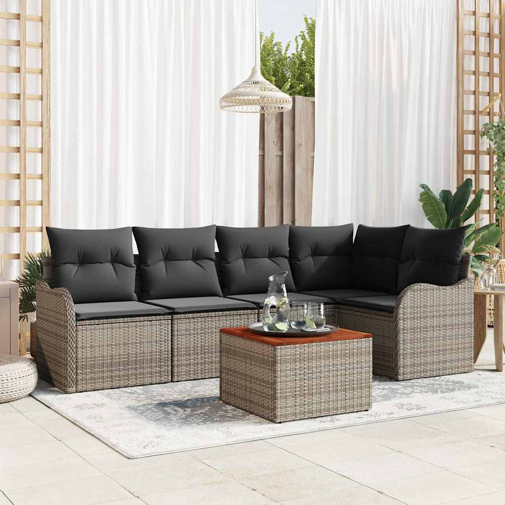 Garten-Sofa-Set 6 Pcs Groß Poly-Rattan & Stahl