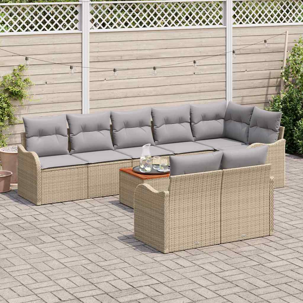 Garten-Sofa-Set 9 Pcs Beige, Weiß Mittel-Groß