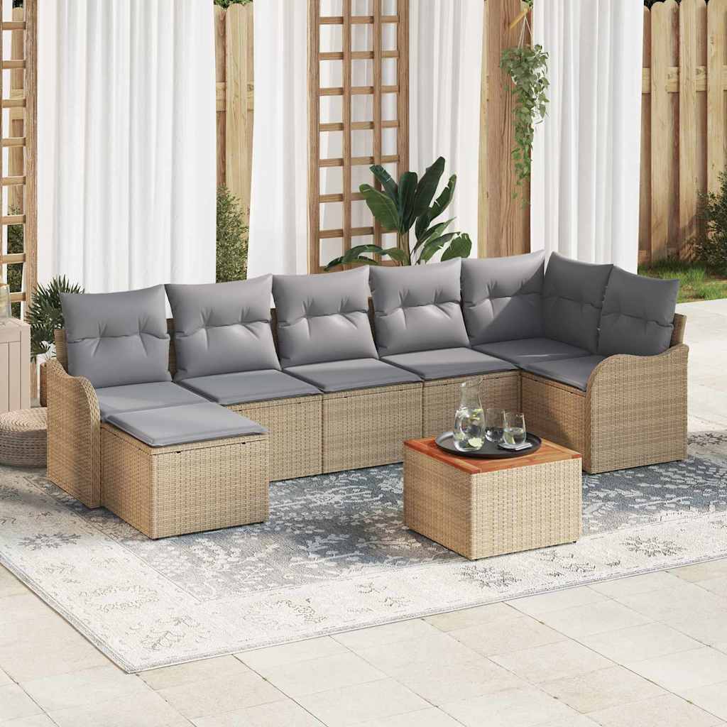 Garten Sofa Set 8 Pcs Beige, Hellgrau Groß Rattan