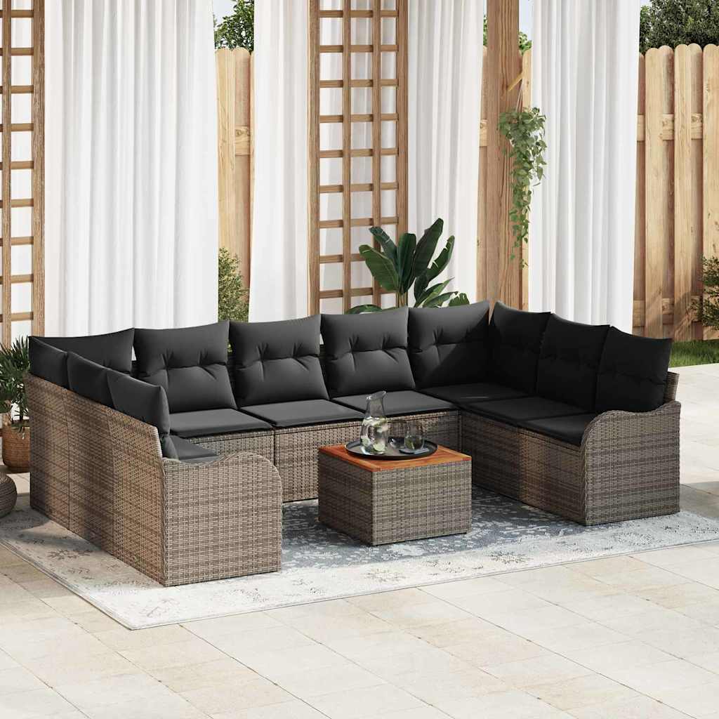 Garten Sofa Set 10 Pcs Groß Rattan, Polyester, Stahl
