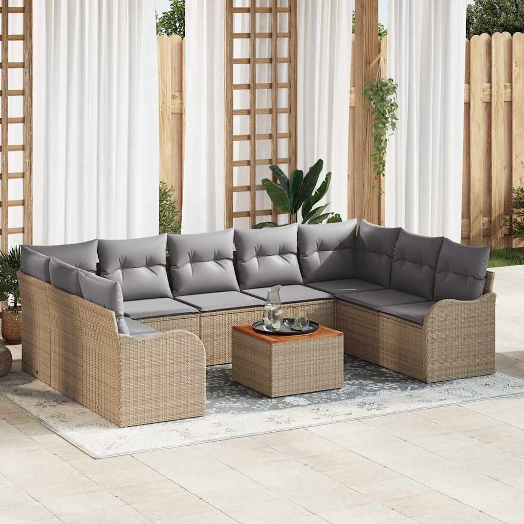 Garten Sofa Set 10 Pcs Groß Rattan, Polyester, Stahl