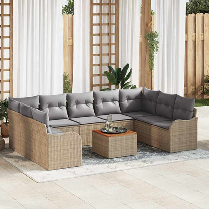 Garten Sofa Set 10 Pcs Groß Rattan, Polyester, Stahl