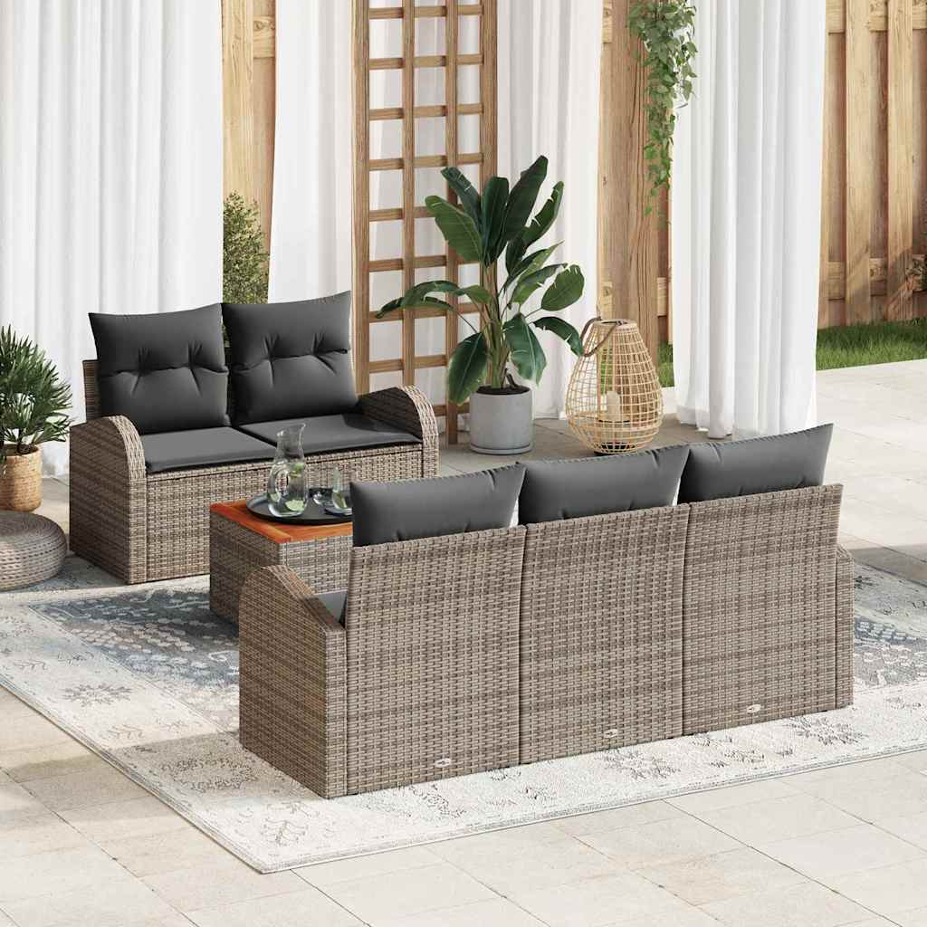 Garten-Sofa-Set 6 Pcs Groß Poly Rattan, Holz