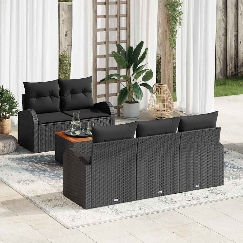 Garten-Sofa-Set 6 Pcs Groß Poly Rattan, Holz