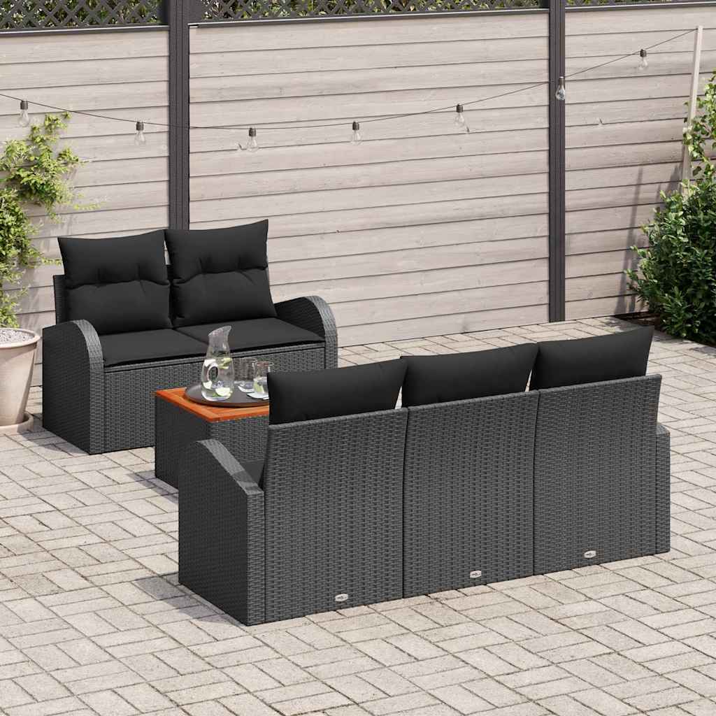 Garten-Sofa-Set 6 Pcs Groß Poly Rattan, Holz