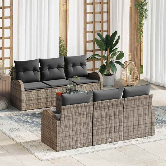 Garten-Sofaset 7 Pcs Groß Poly Rattan, Stoff