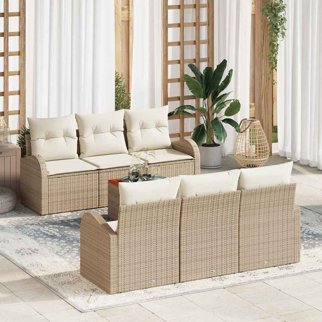 Garten-Sofaset 7 Pcs Groß Poly Rattan, Stoff