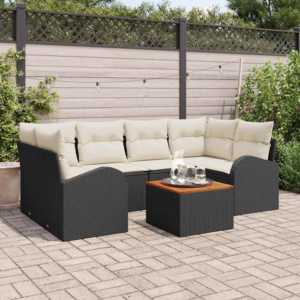 Garten Sofa Set 7 Pcs Groß Rattan & Holz