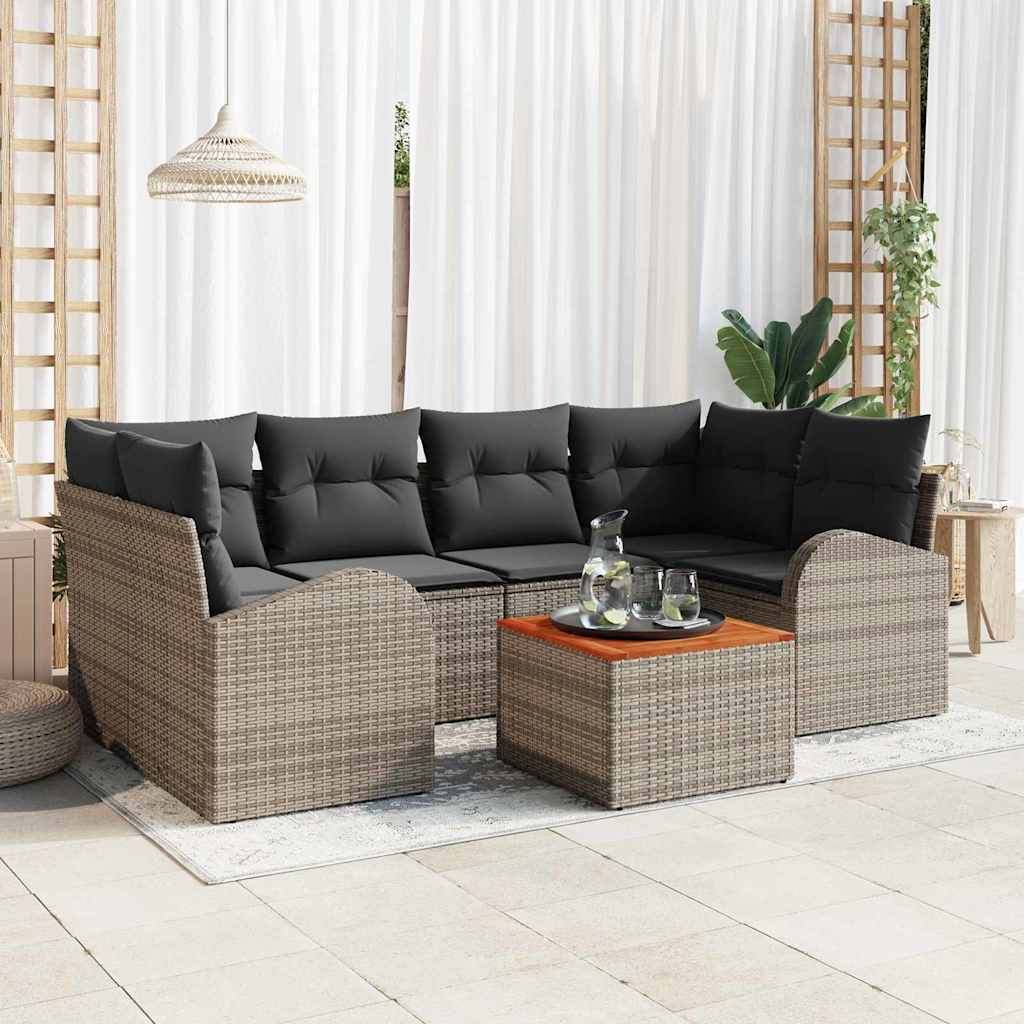 Garten Sofa Set 7 Pcs Groß Rattan & Holz