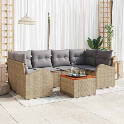 Garten Sofa Set 7 Pcs Groß Rattan & Holz