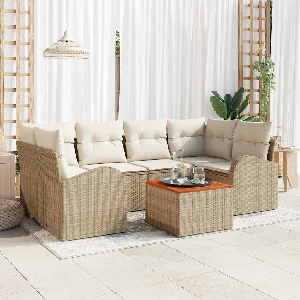 Garten Sofa Set 7 Pcs Groß Rattan & Holz