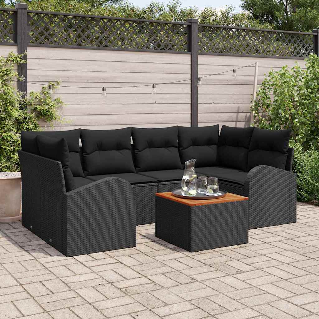 Garten Sofa Set 7 Pcs Groß Rattan & Holz