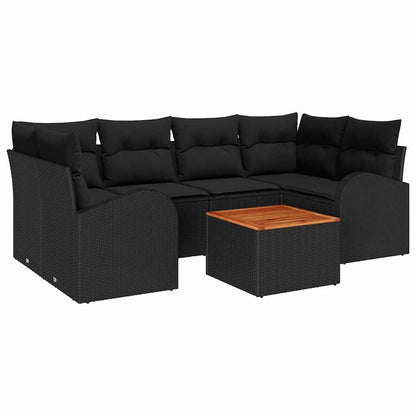 Garten Sofa Set 7 Pcs Groß Rattan & Holz