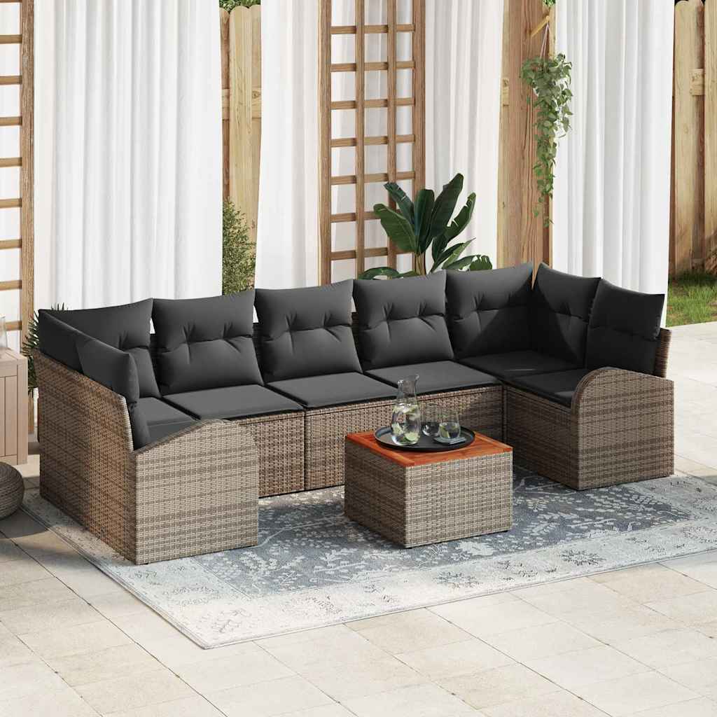 Garten Sofa Set 8 Pcs Groß Poly Rattan, Akazienholz