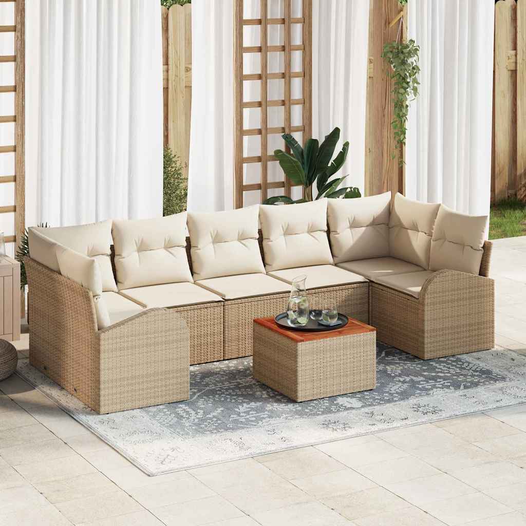 Garten Sofa Set 8 Pcs Groß Poly Rattan, Akazienholz