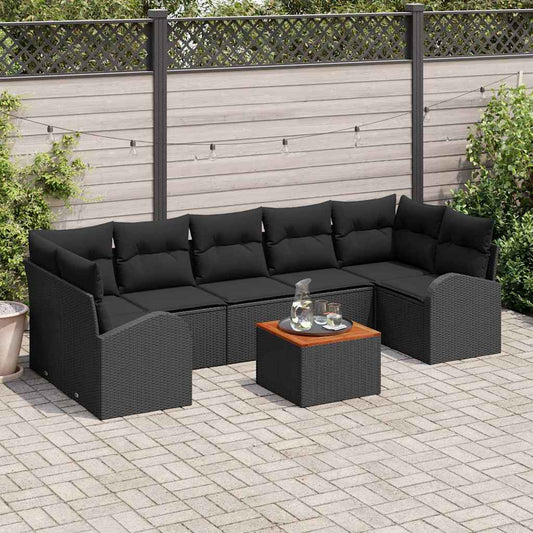 Garten Sofa Set 8 Pcs Groß Poly Rattan, Akazienholz