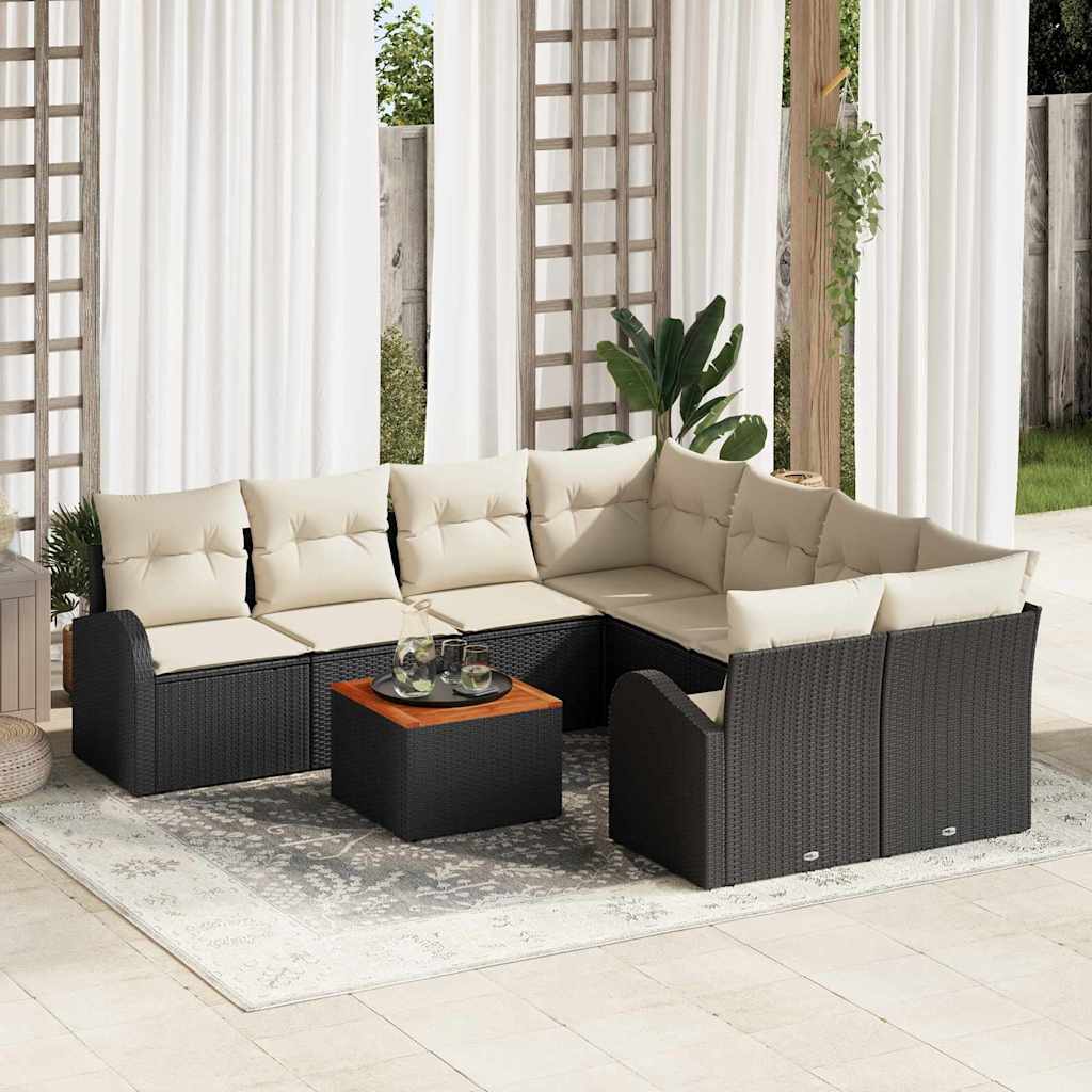 Garten Sofa Set 9 Pcs Mittel Rattan, Holz