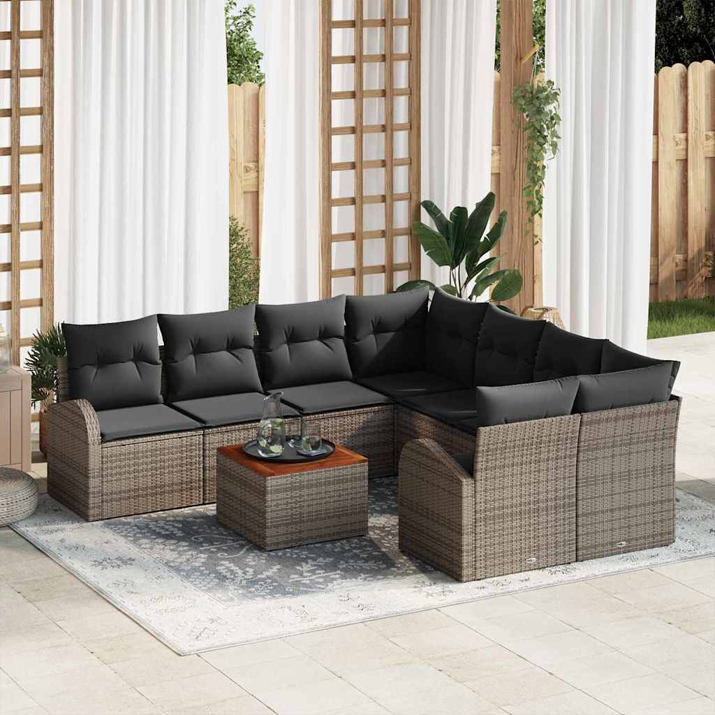 Garten Sofa Set 9 Pcs Mittel Rattan, Holz