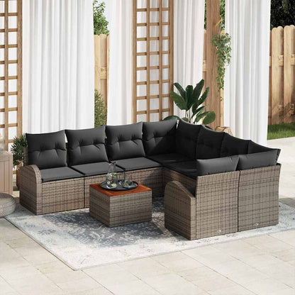 Garten Sofa Set 9 Pcs Mittel Rattan, Holz