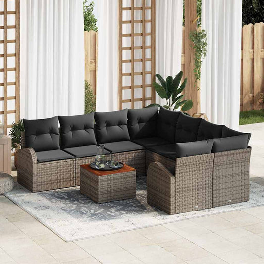 Garten Sofa Set 9 Pcs Mittel Rattan, Holz