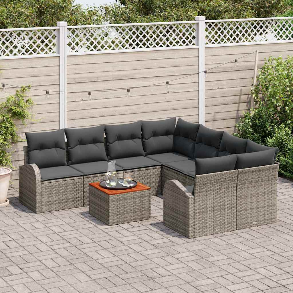 Garten Sofa Set 9 Pcs Mittel Rattan, Holz