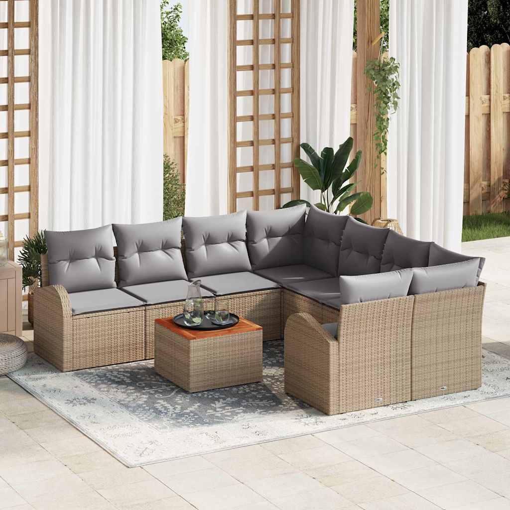 Garten Sofa Set 9 Pcs Mittel Rattan, Holz