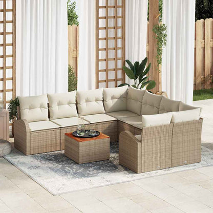 Garten Sofa Set 9 Pcs Mittel Rattan, Holz