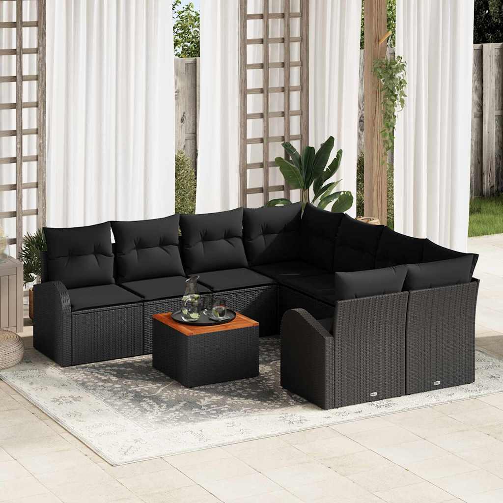 Garten Sofa Set 9 Pcs Mittel Rattan, Holz