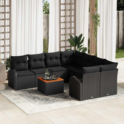 Garten Sofa Set 9 Pcs Mittel Rattan, Holz