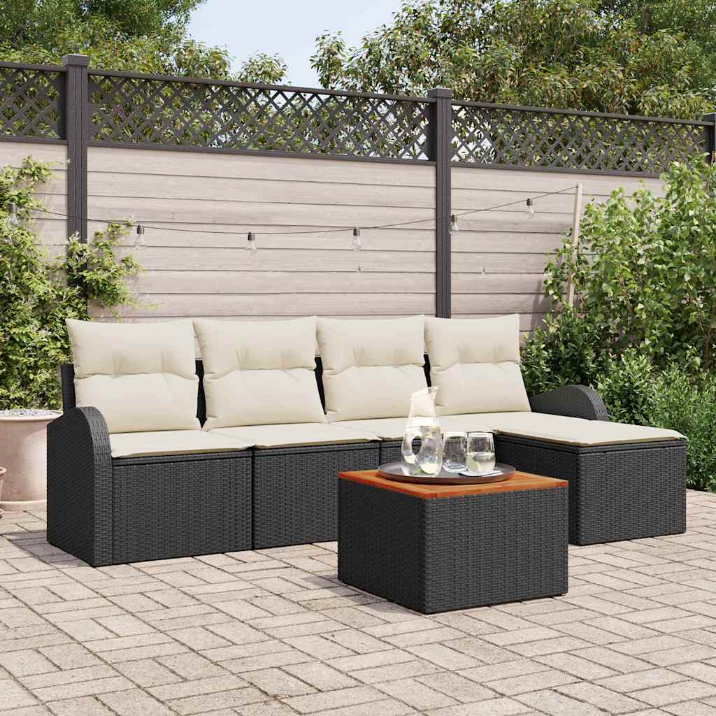 Garten-Sofa-Set 6 Pcs Groß Poly-Rattan, Stahl, Holz