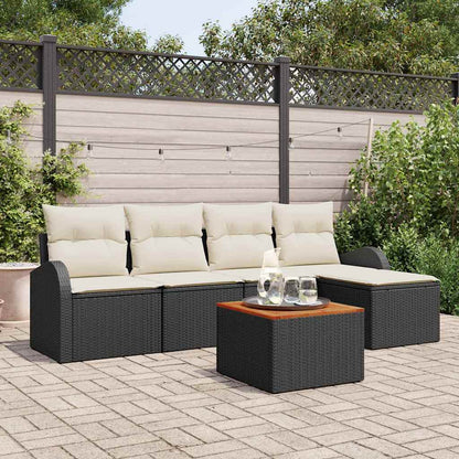Garten-Sofa-Set 6 Pcs Groß Poly-Rattan, Stahl, Holz