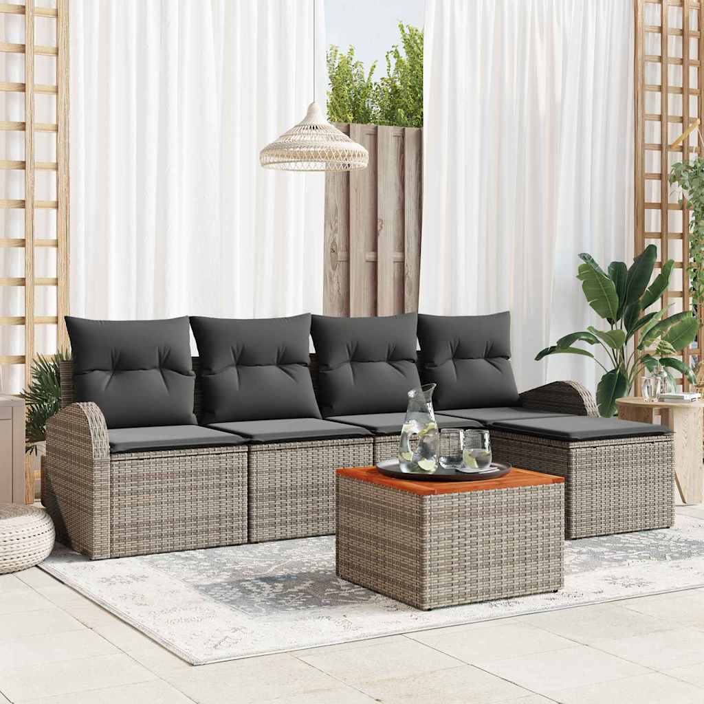 Garten-Sofa-Set 6 Pcs Groß Poly-Rattan, Stahl, Holz