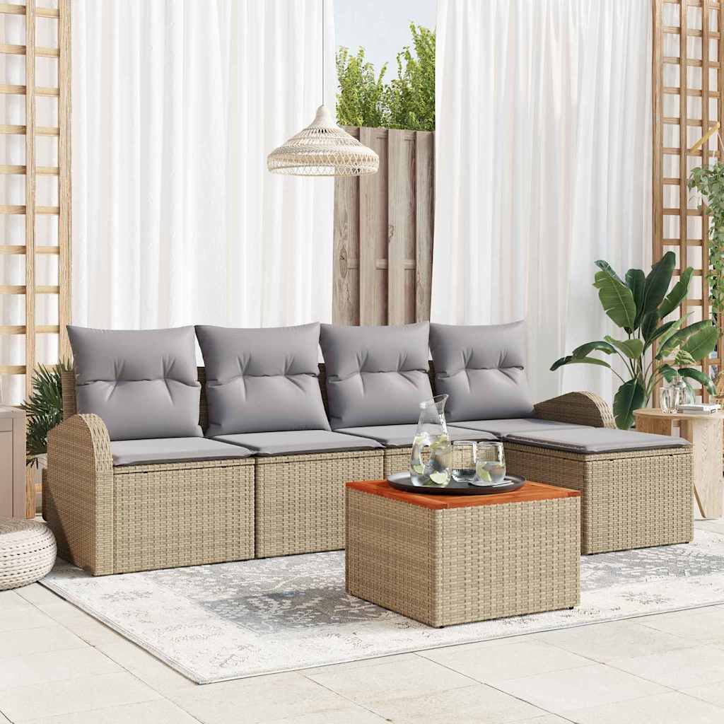 Garten-Sofa-Set 6 Pcs Groß Poly-Rattan, Stahl, Holz