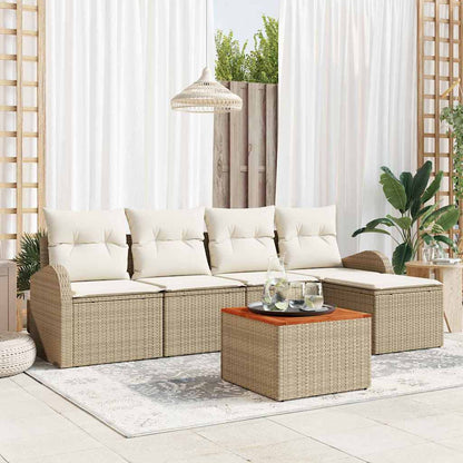 Garten-Sofa-Set 6 Pcs Groß Poly-Rattan, Stahl, Holz