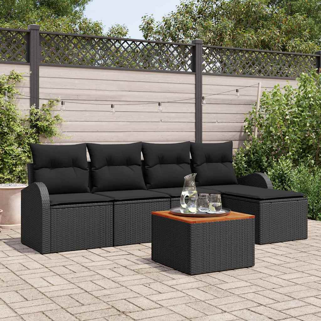 Garten-Sofa-Set 6 Pcs Groß Poly-Rattan, Stahl, Holz