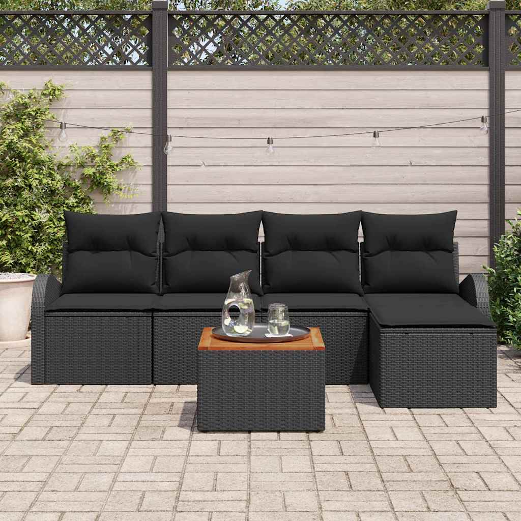 Garten-Sofa-Set 6 Pcs Groß Poly-Rattan, Stahl, Holz