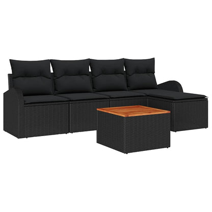 Garten-Sofa-Set 6 Pcs Groß Poly-Rattan, Stahl, Holz