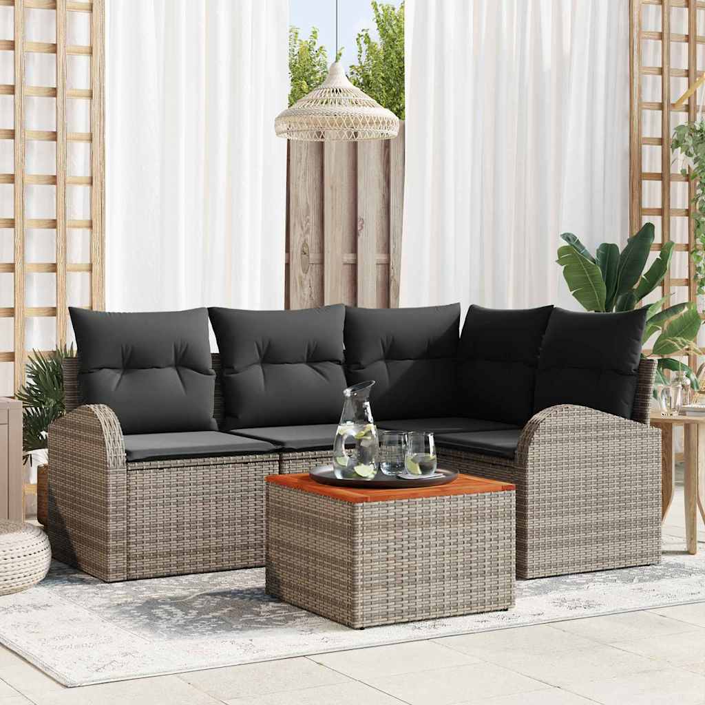 Garten-Sofa-Set 5 Pcs Beige, Hellgrau Mittel Rattan, Stahl