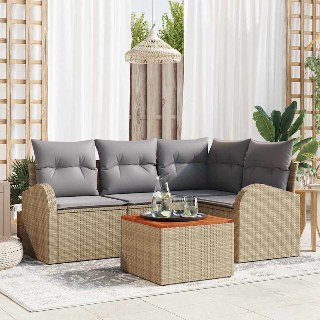 Garten-Sofa-Set 5 Pcs Beige, Hellgrau Mittel Rattan, Stahl