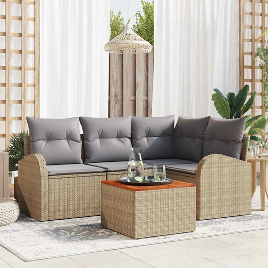 Garten-Sofa-Set 5 Pcs Beige, Hellgrau Mittel Rattan, Stahl