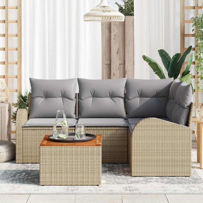 Garten-Sofa-Set 5 Pcs Beige, Hellgrau Mittel Rattan, Stahl